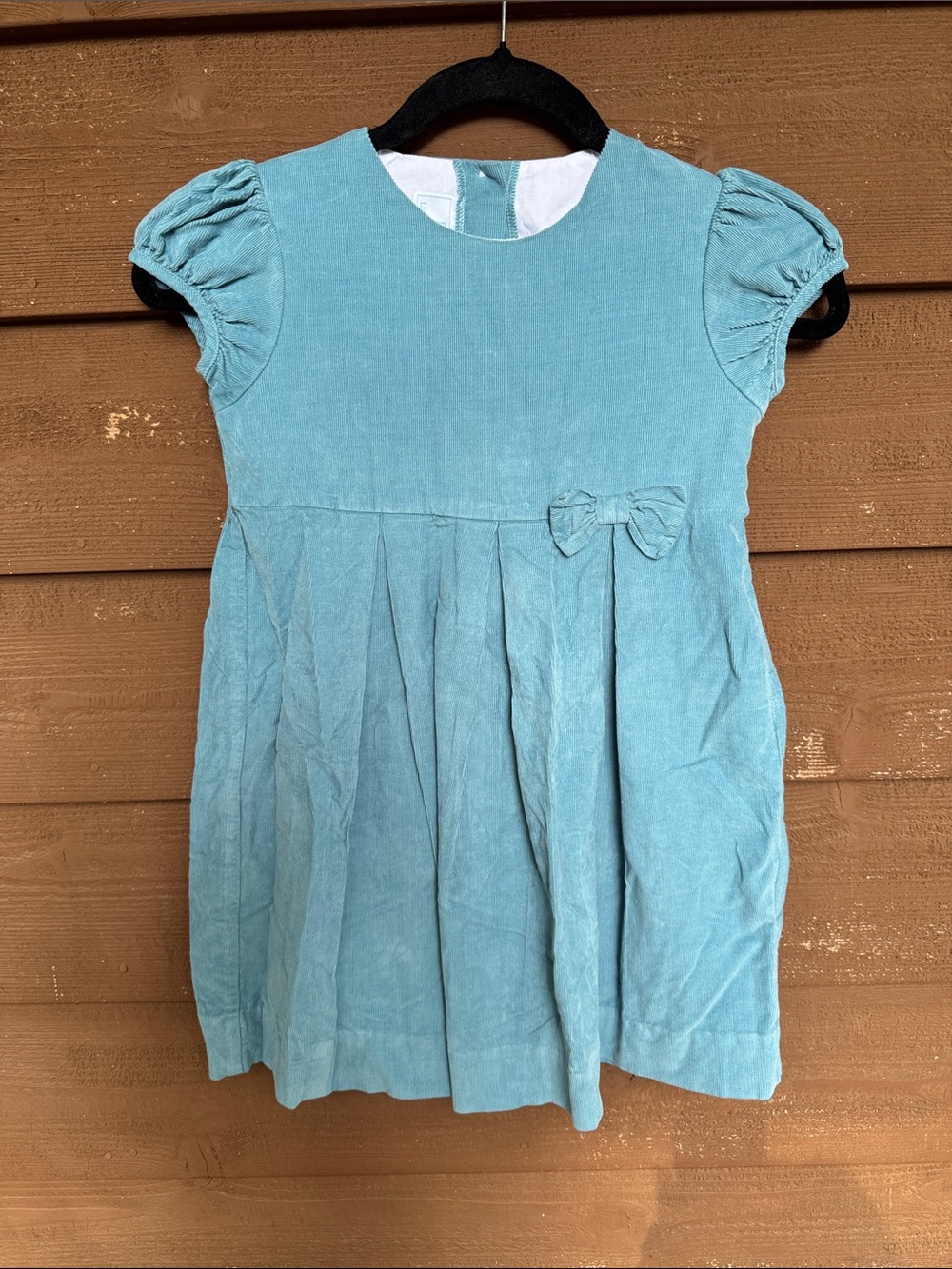 Little English Teal Corduroy Puff-Sleeve Dress with Waist Bow size 7